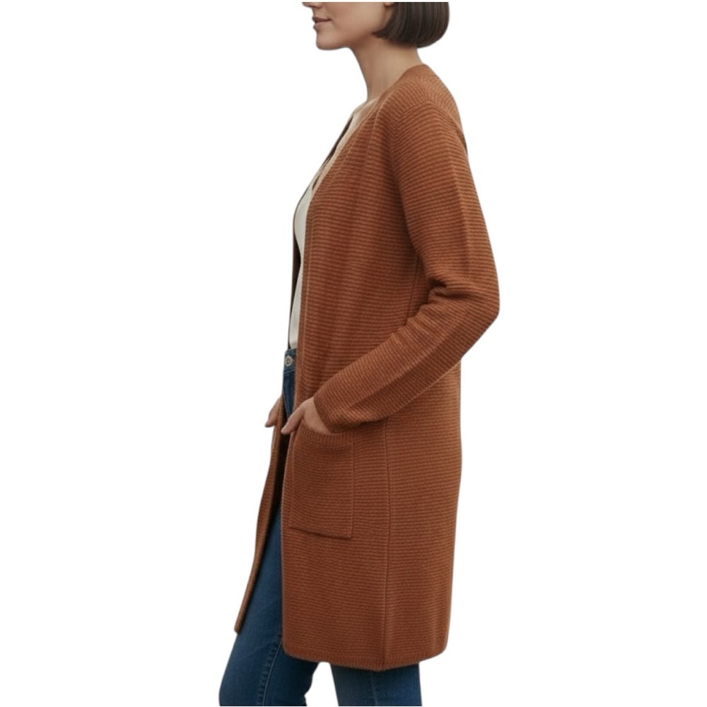 Anthropologie Sioni Wool Blend Ribbed Cardigan in Burnt Orange - Picture 2 of 9